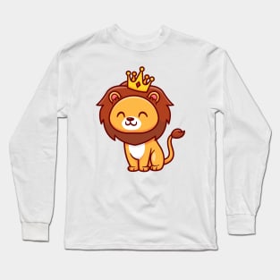 Cute Lion King Sitting Cartoon Long Sleeve T-Shirt